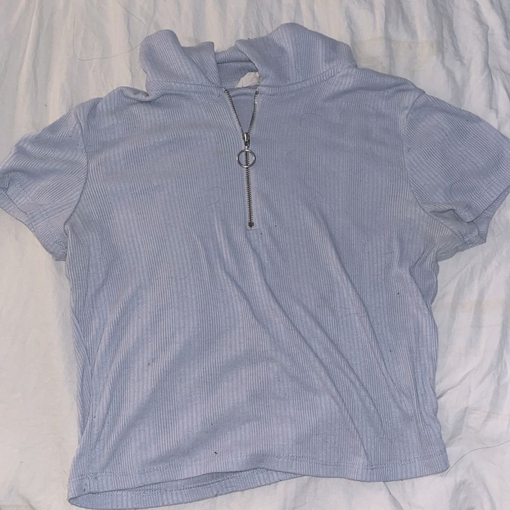 Blue t shirt with mid zip up
